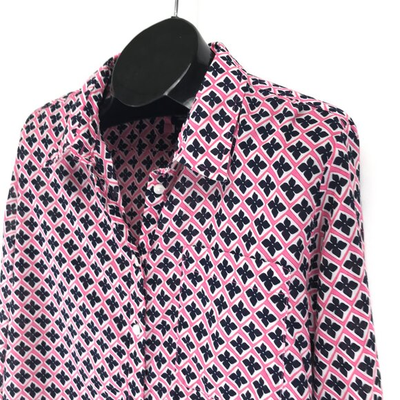 Nautica Jeans Geometric Print Button Down Shirt Women's XL Long Sleeve Cotton - Picture 3 of 11
